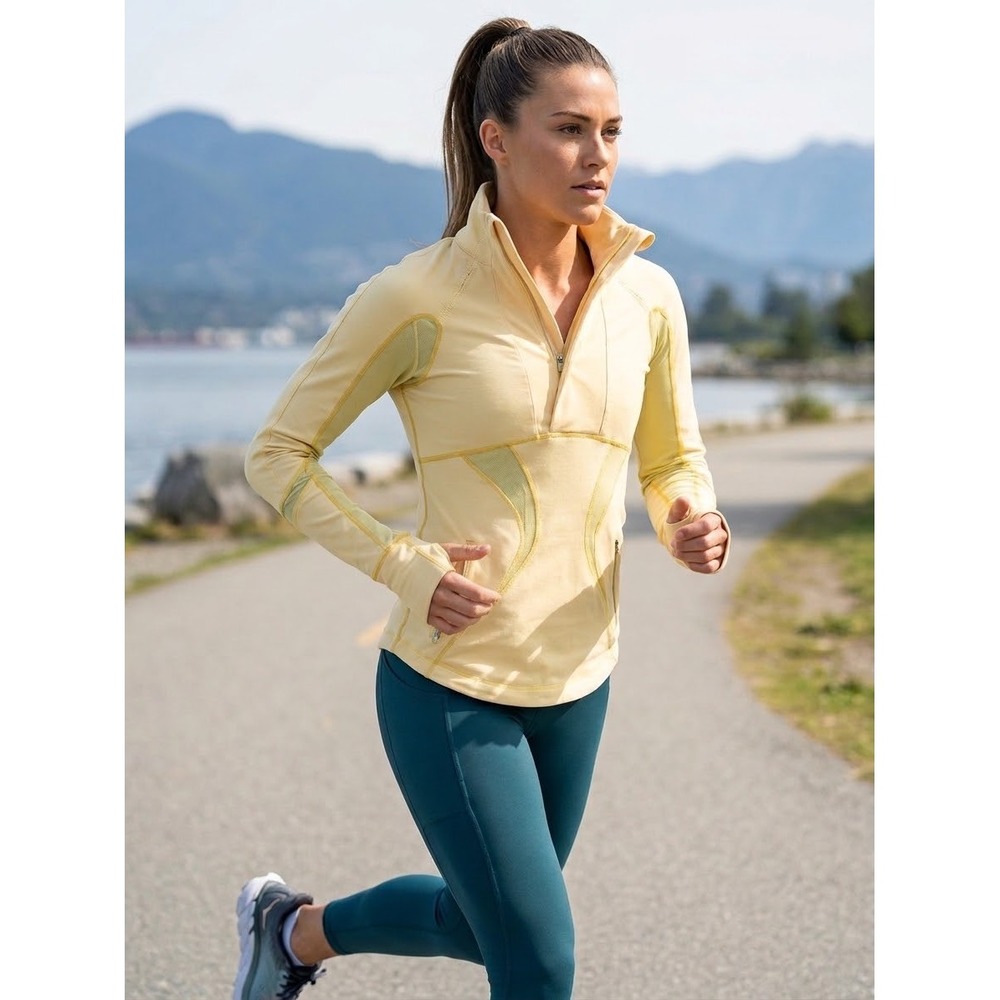 Lululemon Run Dash Pullover Yellow Half Zip Athletic Mesh Thumbholes Jacket